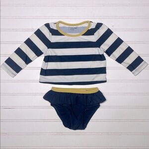 GAP Striped Long Sleeve Rash Guard Ruffle Bottom 2 Piece Swimsuit